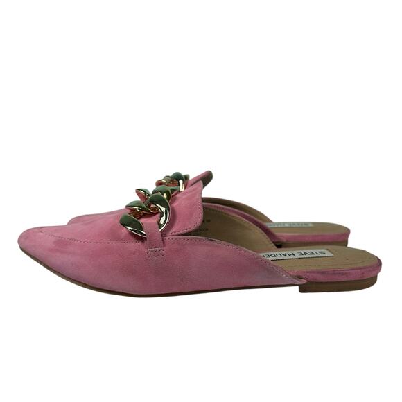 Steve Madden Chunky Gold Chain Pointed Toe Mule Barbie Pink Suede Size 6.5 - Picture 2 of 16